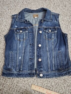 AEO Distressed Dark Blue Denim Vest